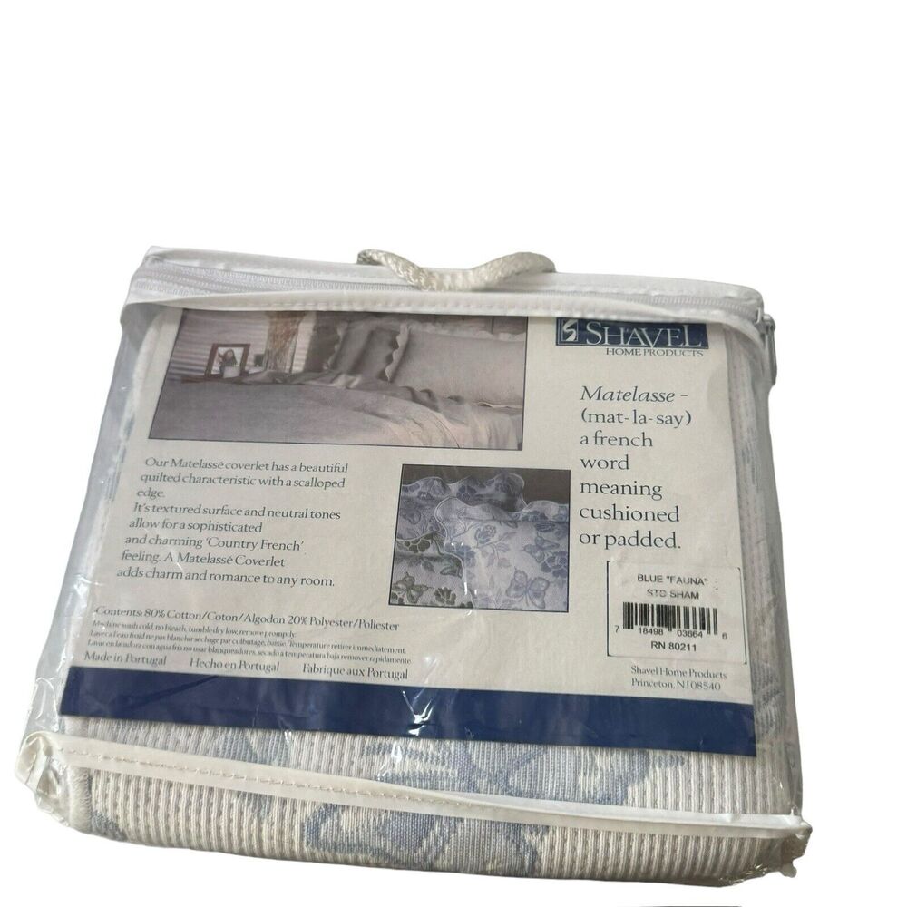 Shavel Vintage Matelasse 1 Standard Sham Fits pillow 20”x29.5” Blue Fauna - Picture 5 of 16